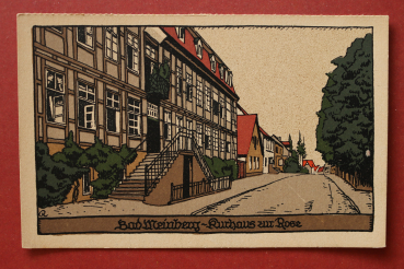 Ansichtskarte Künstler R Steinzeichnung Litho AK Bad Meinberg 1905-1925 Kurhaus zur Rose Hotel Straße Architektur Ortsansicht NRW